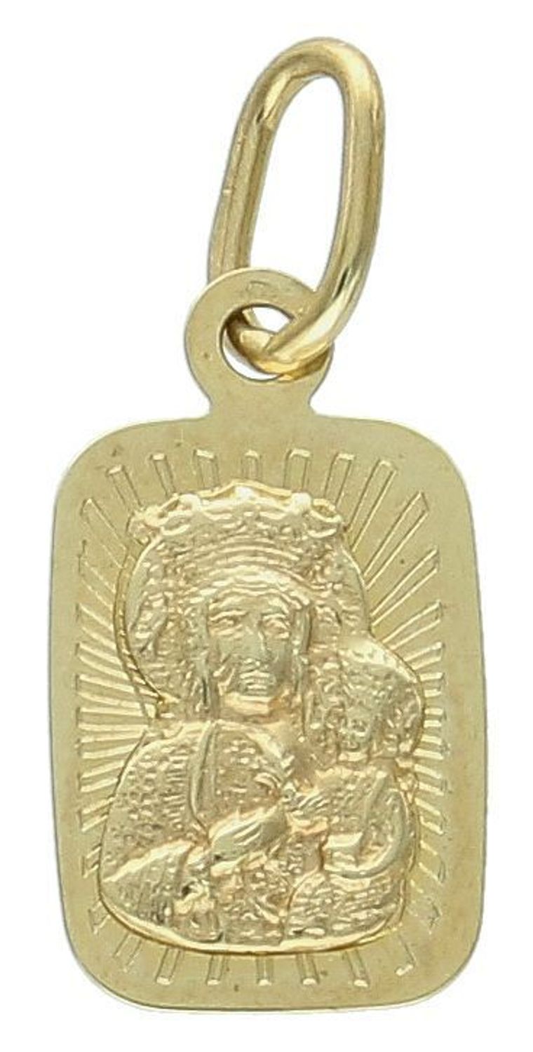 Złota zawieszka prostokąt medalik Matka Boska Częstochowska ZA 4177B. Piękny medalik o bogatej symbolice religijnej w prostokątnym kształcie. Medalik na prezent z okazji Chrztu, Komunii 1.jpg